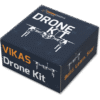 A blue box labelled "VIKAS Drone Kit" with an image of a drone and the phrases "Build. Learn. Soar." and "Drone Kit" on the packaging.